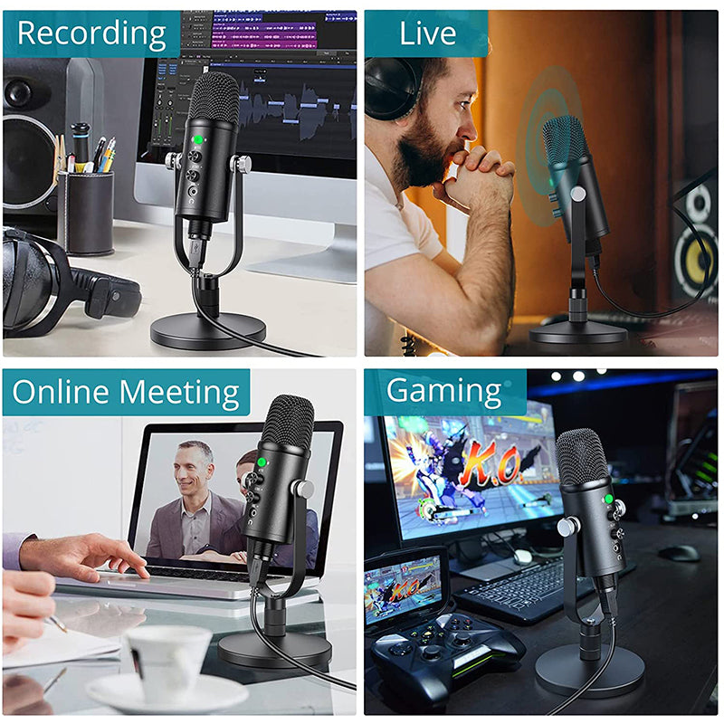 EKLEVOR USB Mikrofon PC | USB Gaming Mikrofon mit Ständer und Lärmminderung | Kondensatormikrofon mit Verstärker | Mic mit 3,5mm Kopfhörerloch für PC Laptop Gaming